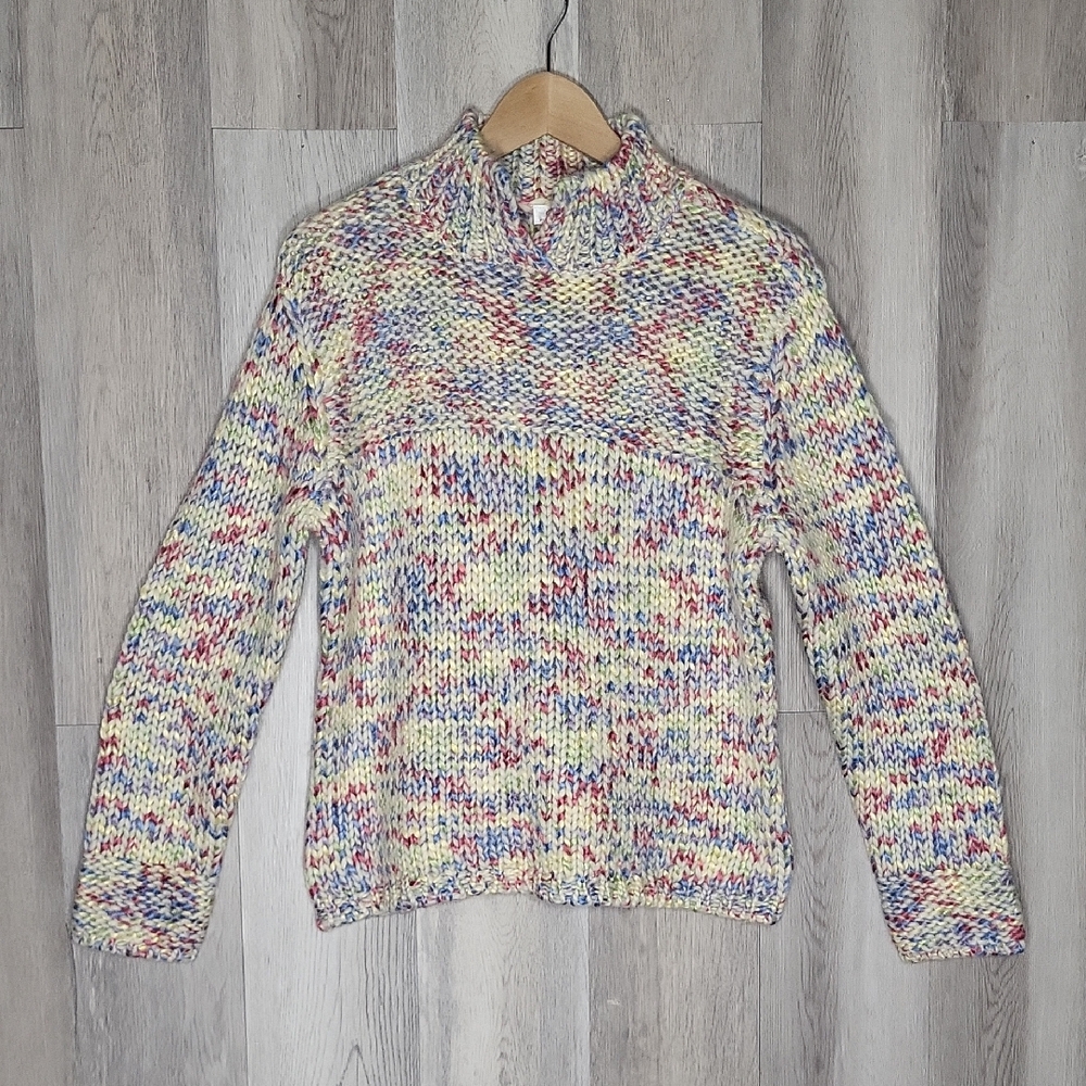 Talbots Womens L Petite Wool Blend Sweater Chunky Knit Cottagecore Multicolor